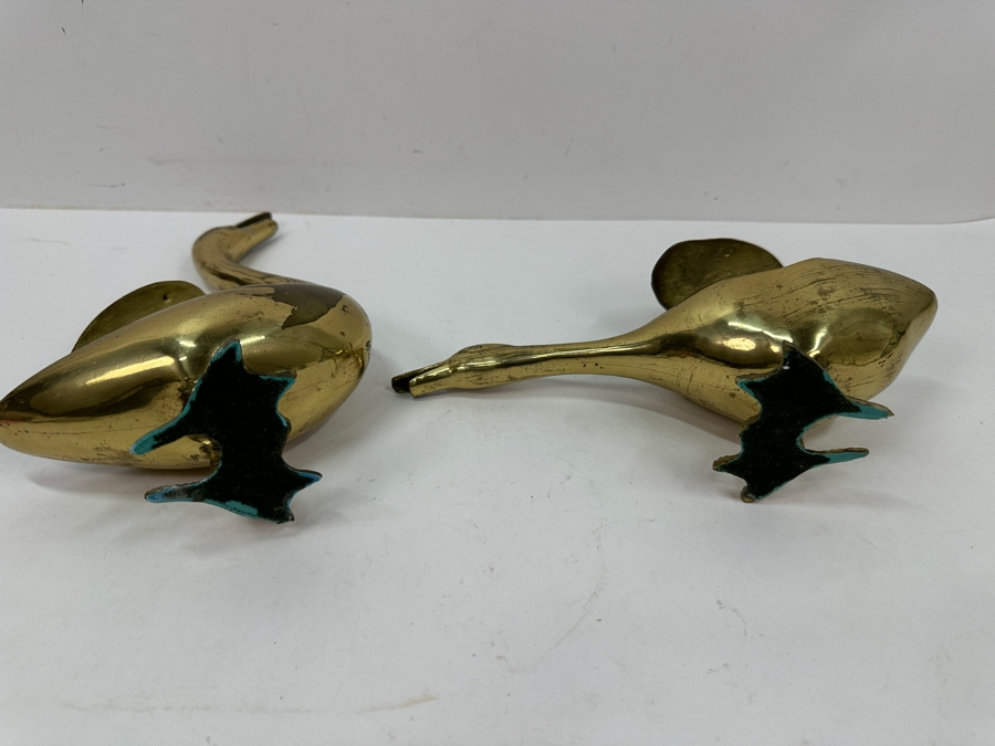 Pair of Mid-Century Solid Brass Goose Figurines with Removable Wings for Storage / Incense Burning 10'H and 4'H
 [Photo 6]