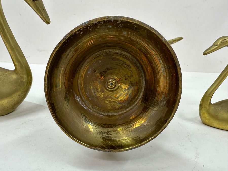 Vintage Etched Brass Dallah Coffee Pot With (3) Decorative Swan Figurines 4'H - 12'H [Photo 5]