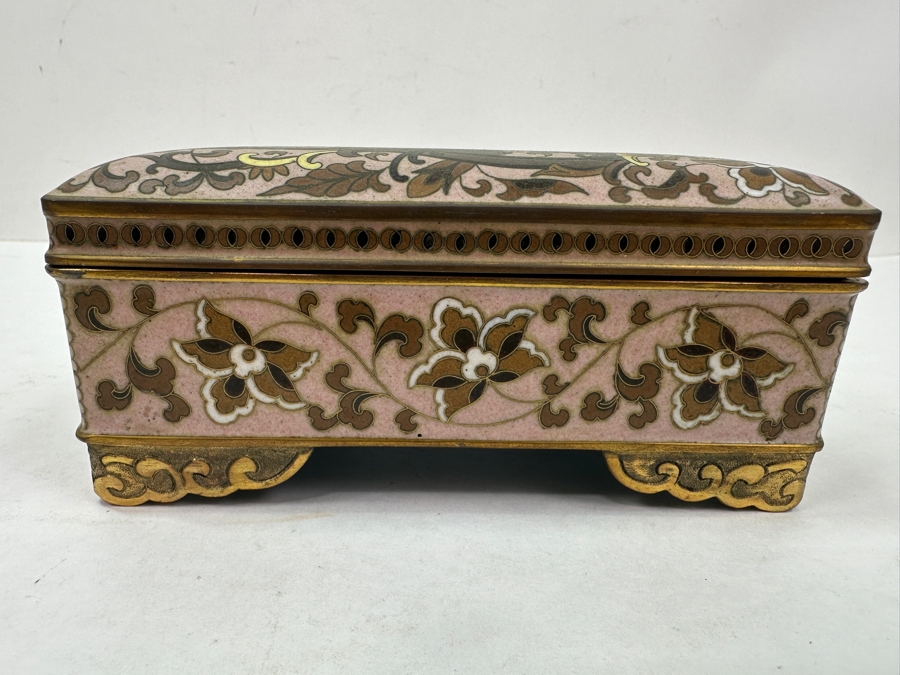 Cloisonné Smoking Set with Cigarette Box (6'W x 4'D x 2.5'H), (2) Ashtrays and Dragon Tray (15.5' x 7.5') [Photo 15]