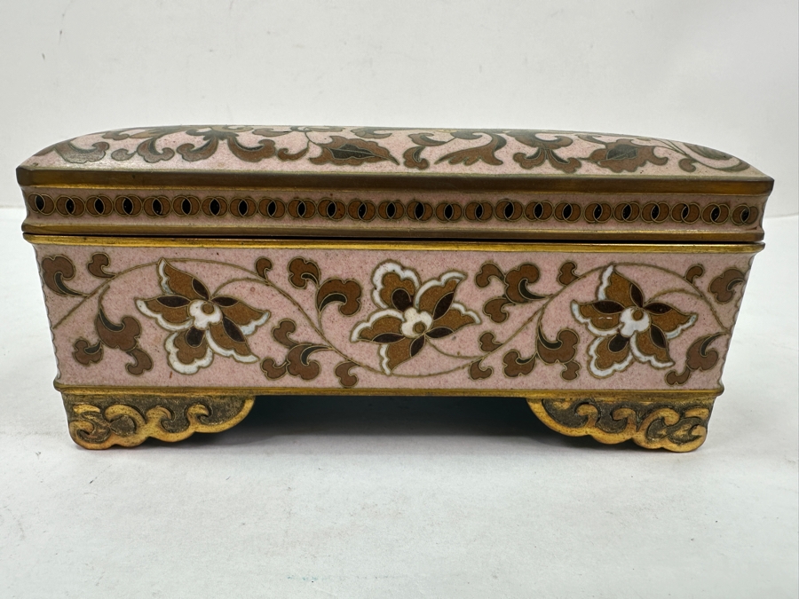 Cloisonné Smoking Set with Cigarette Box (6'W x 4'D x 2.5'H), (2) Ashtrays and Dragon Tray (15.5' x 7.5') [Photo 13]