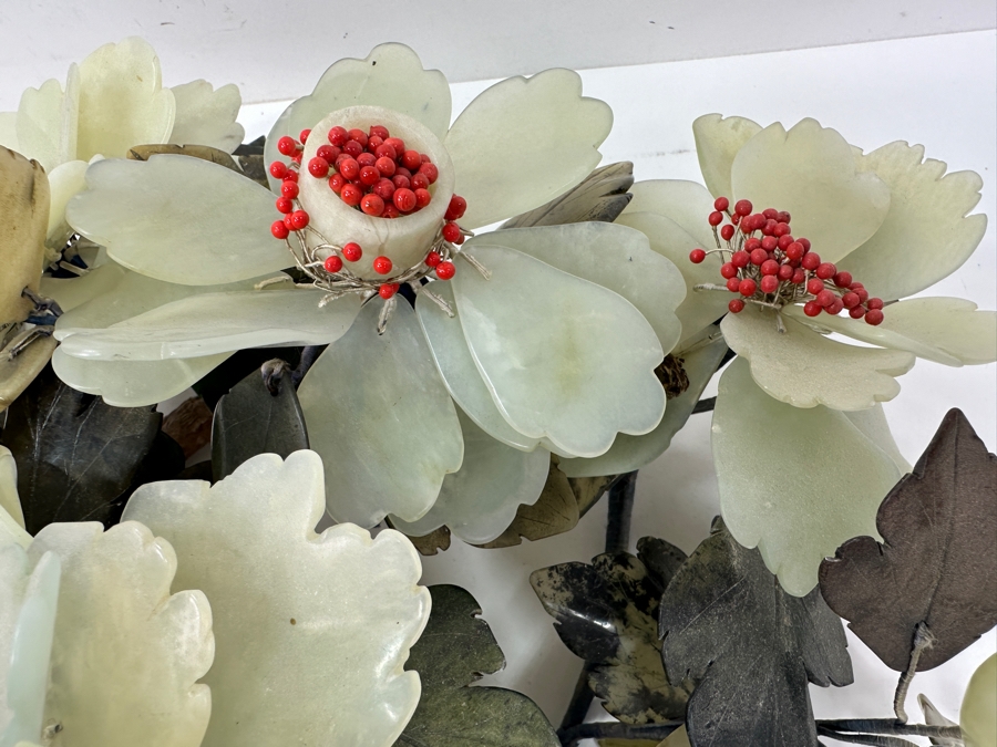 Large Vintage Chinese Carved Jade Floral Centerpiece 12.5'W x 13'D x 7.5'H [Photo 9]