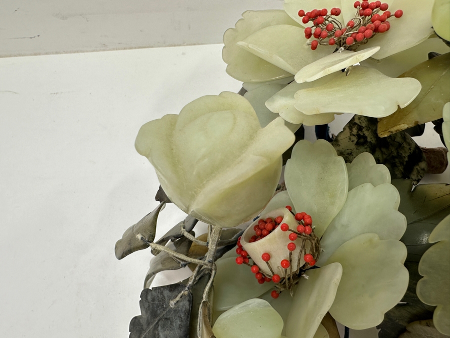 Large Vintage Chinese Carved Jade Floral Centerpiece 12.5'W x 13'D x 7.5'H [Photo 3]