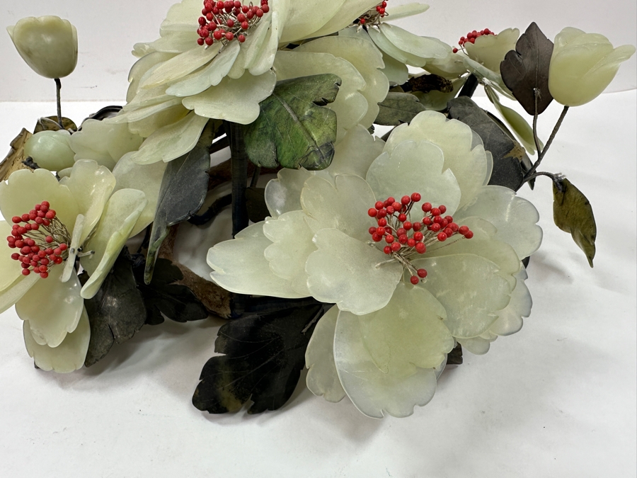 Large Vintage Chinese Carved Jade Floral Centerpiece 12.5'W x 13'D x 7.5'H [Photo 7]