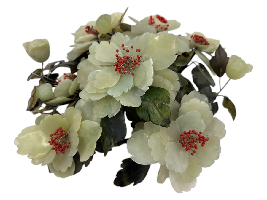 Large Vintage Chinese Carved Jade Floral Centerpiece 12.5'W x 13'D x 7.5'H