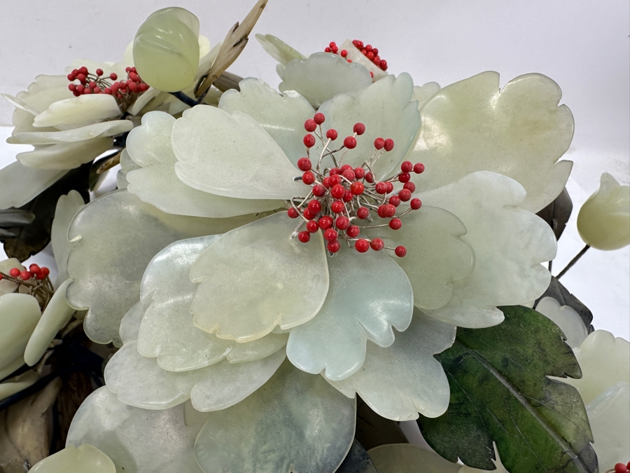 Large Vintage Chinese Carved Jade Floral Centerpiece 12.5'W x 13'D x 7.5'H [Photo 5]