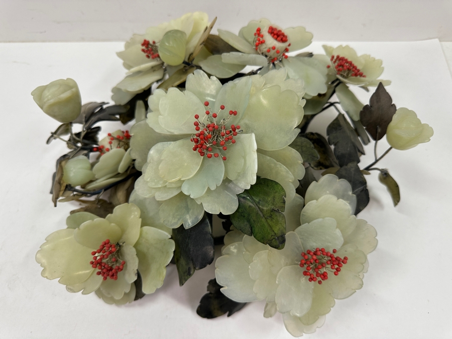 Large Vintage Chinese Carved Jade Floral Centerpiece 12.5'W x 13'D x 7.5'H [Photo 2]