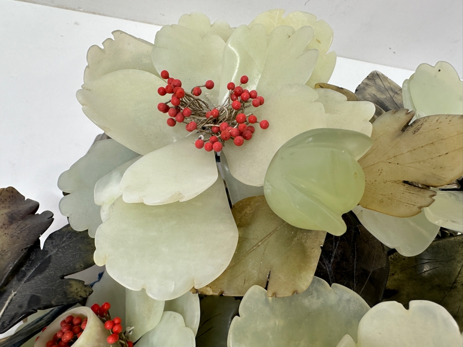 Large Vintage Chinese Carved Jade Floral Centerpiece 12.5'W x 13'D x 7.5'H [Photo 10]