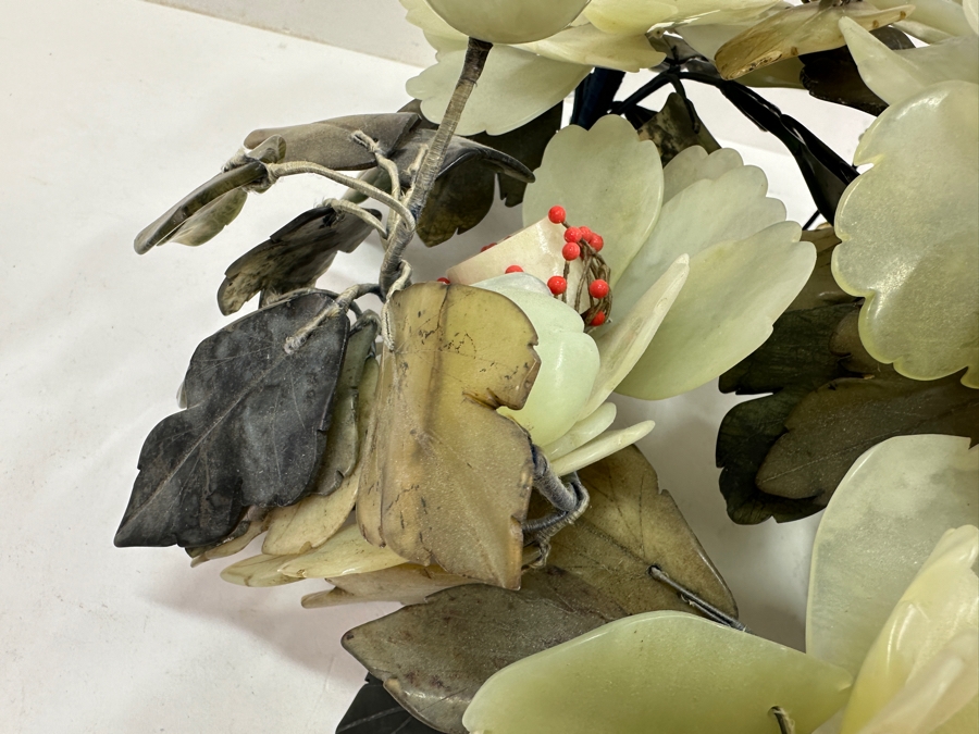 Large Vintage Chinese Carved Jade Floral Centerpiece 12.5'W x 13'D x 7.5'H [Photo 4]