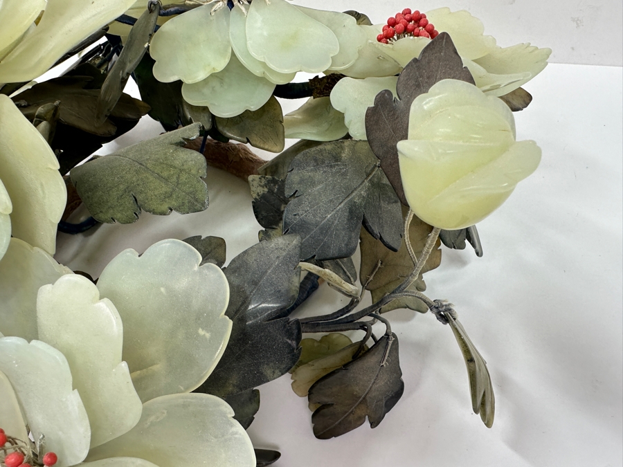 Large Vintage Chinese Carved Jade Floral Centerpiece 12.5'W x 13'D x 7.5'H [Photo 8]