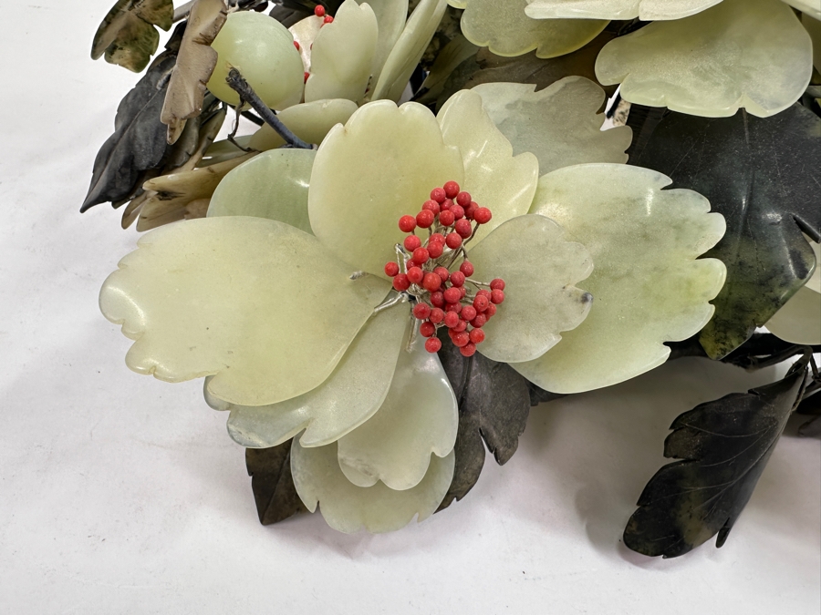 Large Vintage Chinese Carved Jade Floral Centerpiece 12.5'W x 13'D x 7.5'H [Photo 6]