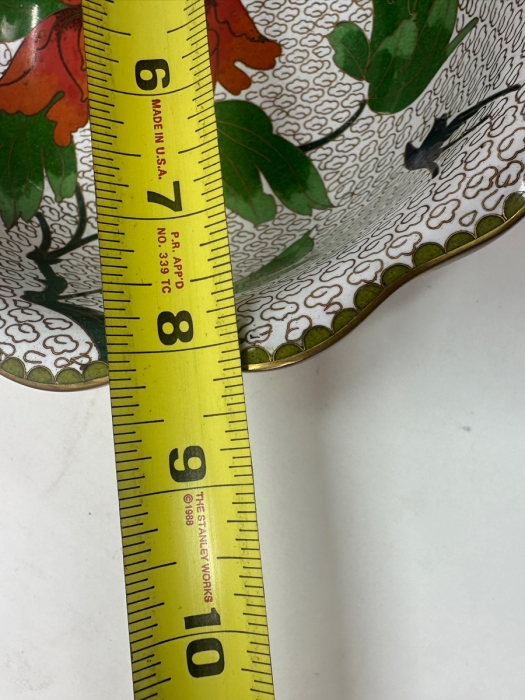 Vintage Chinese Cloisonné Bowl With Floral Design and Bird Motif 8.25'W x 2.5'H [Photo 4]