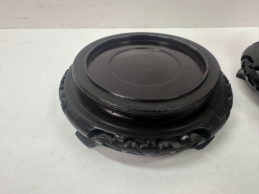 Stunning Pair Of Chinese Cloisonné Ginger Jars With Foo Dog Finials And Wood Stands 9'H [Photo 8]