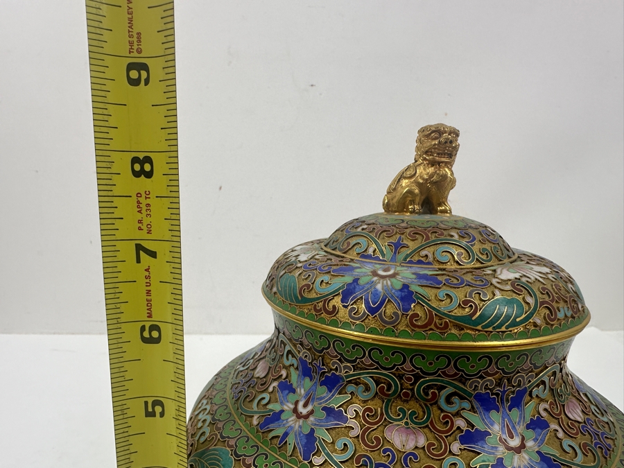 Stunning Chinese Cloisonné Lidded Jar With Foo Dog Finial 8.5'H [Photo 9]