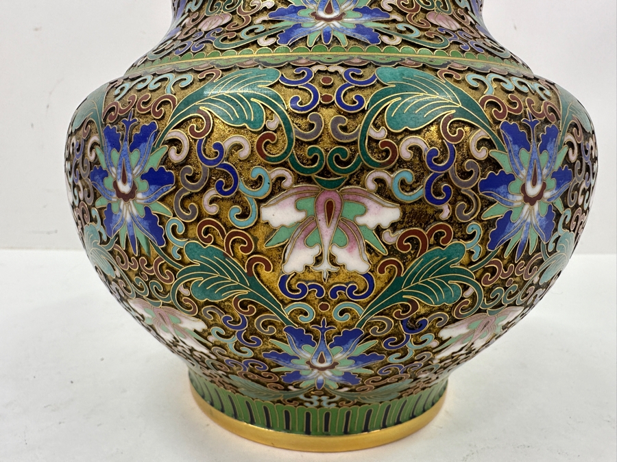 Stunning Chinese Cloisonné Lidded Jar With Foo Dog Finial 8.5'H [Photo 5]