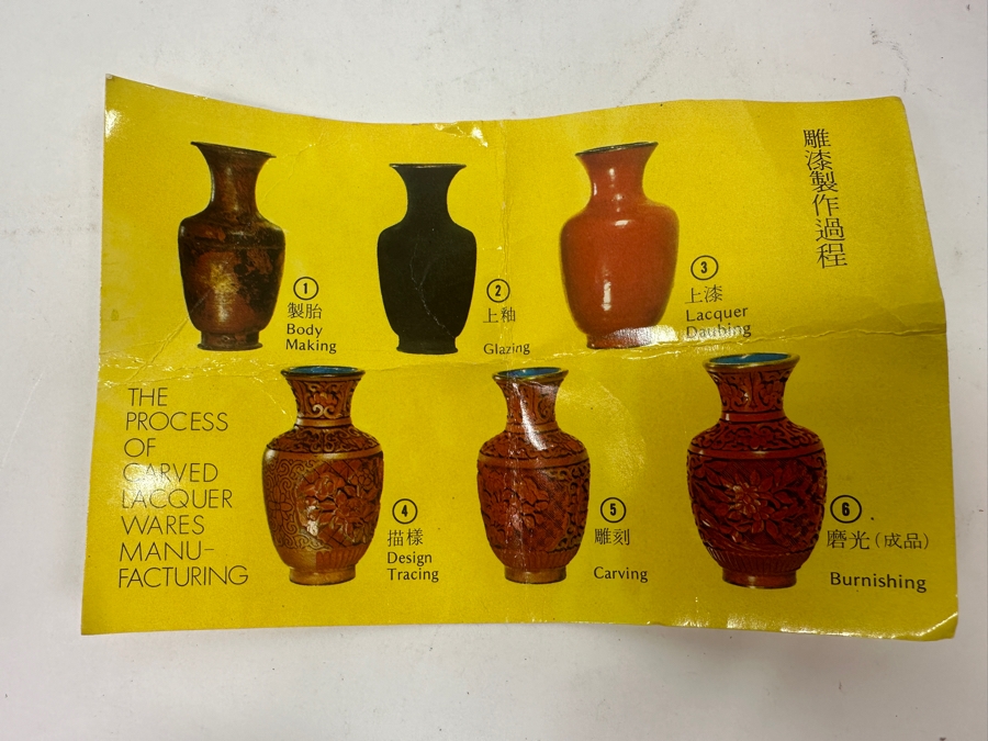 Intricately Carved Red Lacquer Ware Urn With Stand Depicting A Landscape Scene, Charles & Company Hong Kong 7'H [Photo 11]