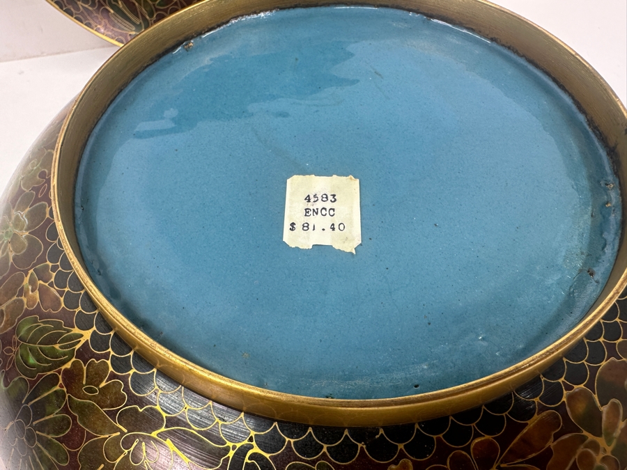 Vintage Chinese Cloisonné Floral Covered Bowl 10'W x 6'H And 9' Plate [Photo 9]
