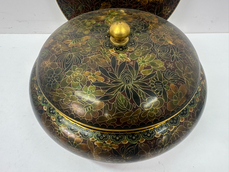 Vintage Chinese Cloisonné Floral Covered Bowl 10'W x 6'H And 9' Plate [Photo 6]