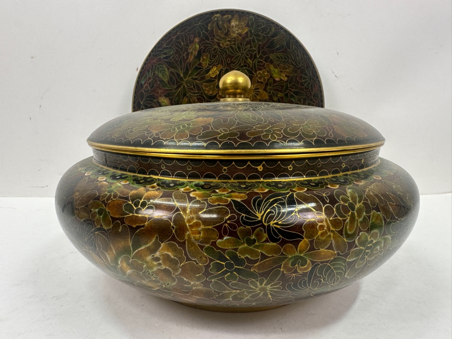 Vintage Chinese Cloisonné Floral Covered Bowl 10'W x 6'H And 9' Plate [Photo 5]