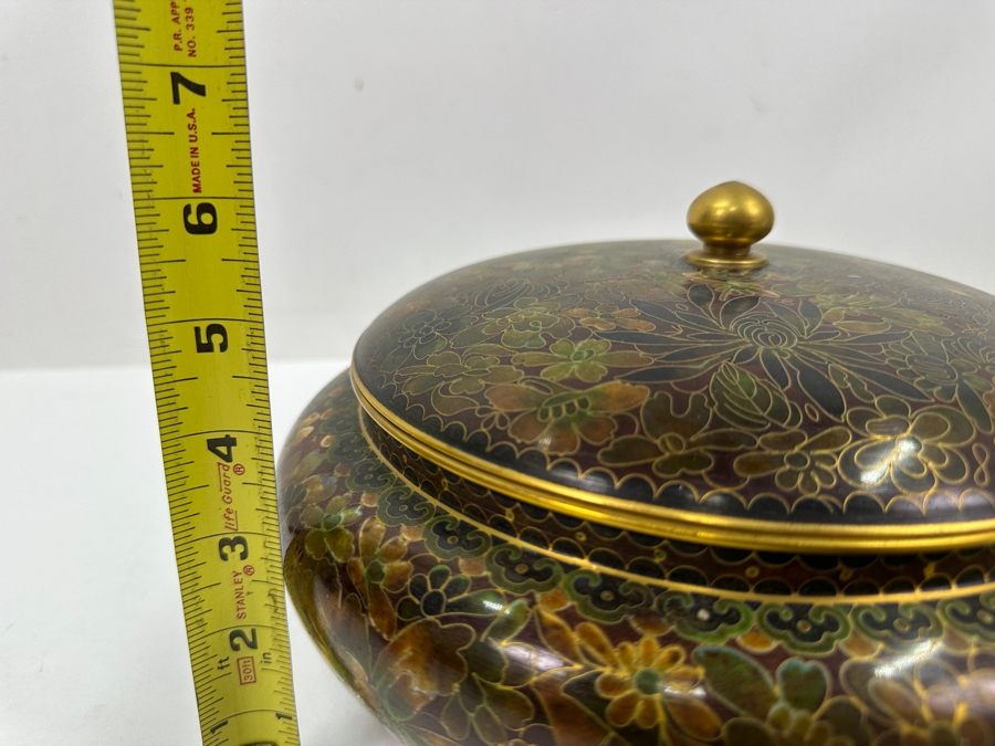 Vintage Chinese Cloisonné Floral Covered Bowl 10'W x 6'H And 9' Plate [Photo 14]