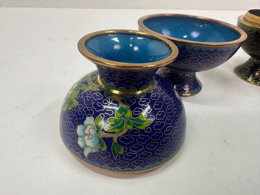 Pair Of Vintage Chinese Cloisonné Lidded Trinket Boxes 3'H [Photo 5]