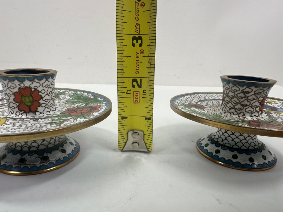 Pair Of Chinese Cloisonné Candle Holders 2.5'H [Photo 7]