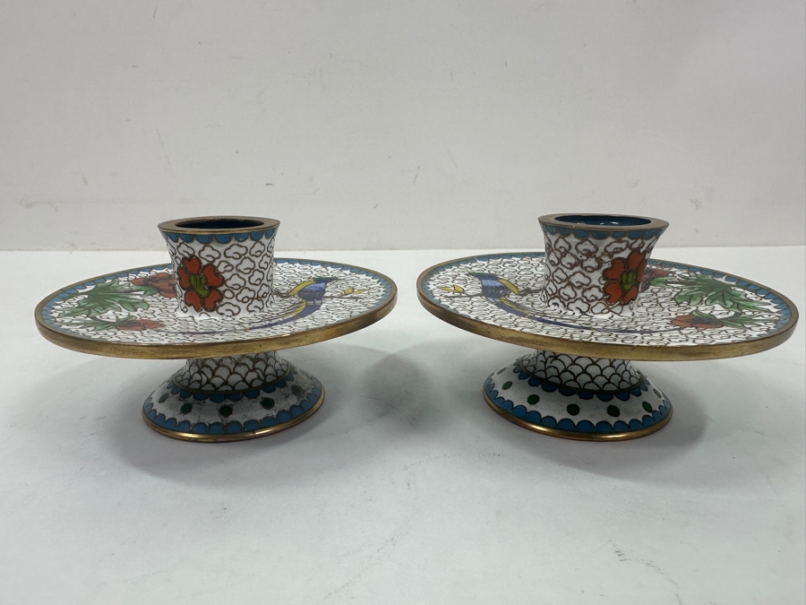 Pair Of Chinese Cloisonné Candle Holders 2.5'H [Photo 4]