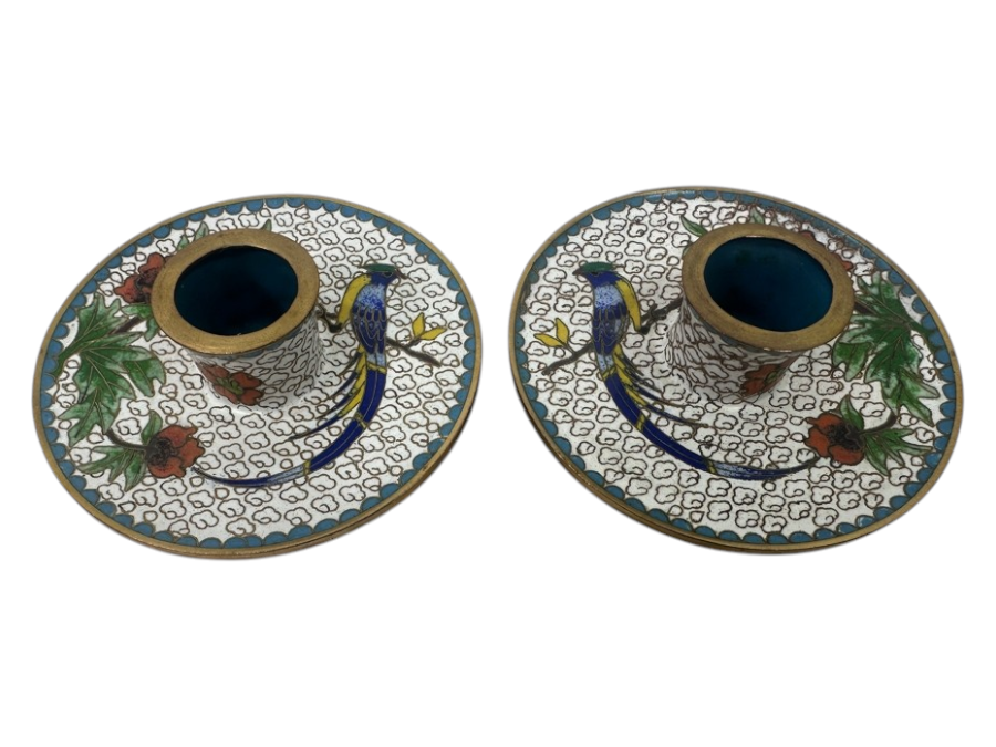 Pair Of Chinese Cloisonné Candle Holders 2.5'H [Photo 2]