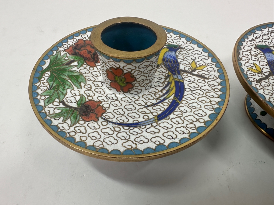 Pair Of Chinese Cloisonné Candle Holders 2.5'H [Photo 3]