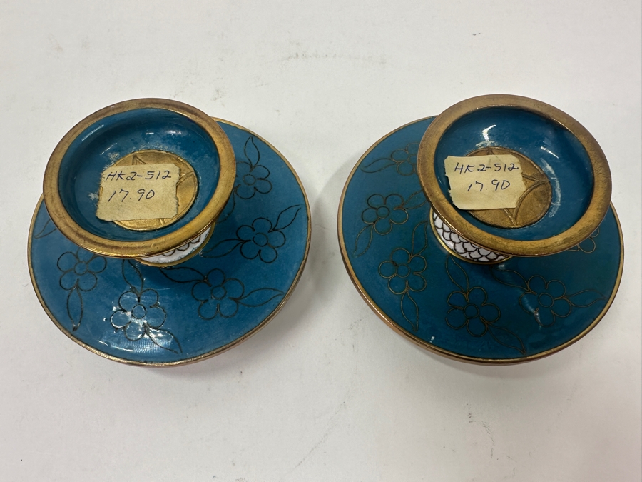 Pair Of Chinese Cloisonné Candle Holders 2.5'H [Photo 5]