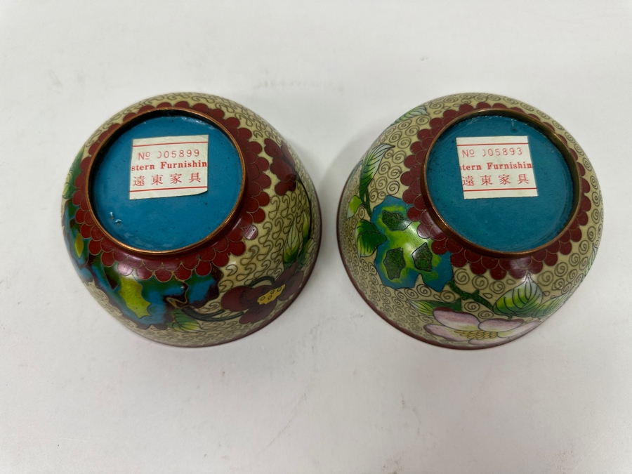 Two Vintage Cloisonné Bowls With Floral Designs 4.5'W x 2.25'H [Photo 5]