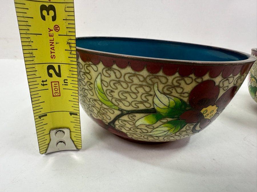 Two Vintage Cloisonné Bowls With Floral Designs 4.5'W x 2.25'H [Photo 9]