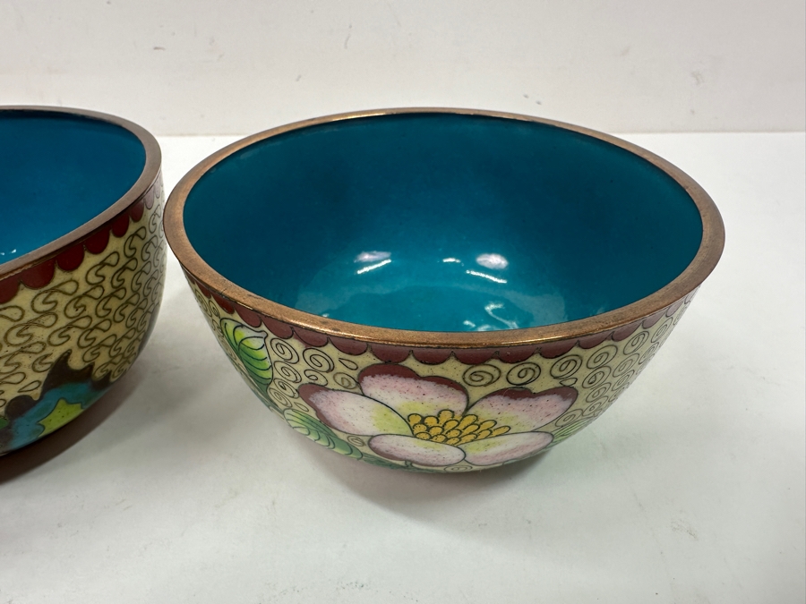 Two Vintage Cloisonné Bowls With Floral Designs 4.5'W x 2.25'H [Photo 3]