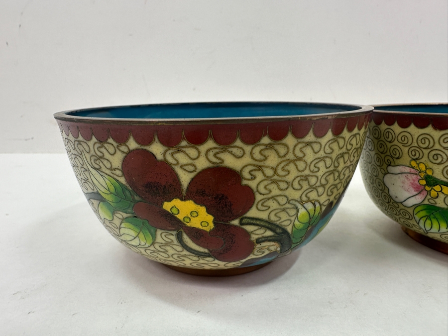 Two Vintage Cloisonné Bowls With Floral Designs 4.5'W x 2.25'H [Photo 4]