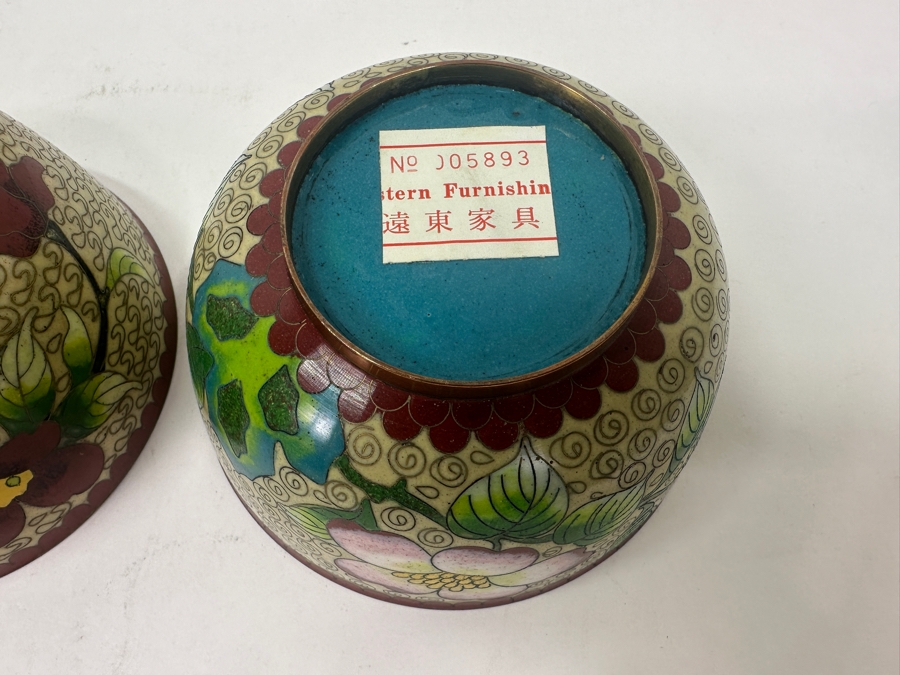Two Vintage Cloisonné Bowls With Floral Designs 4.5'W x 2.25'H [Photo 6]