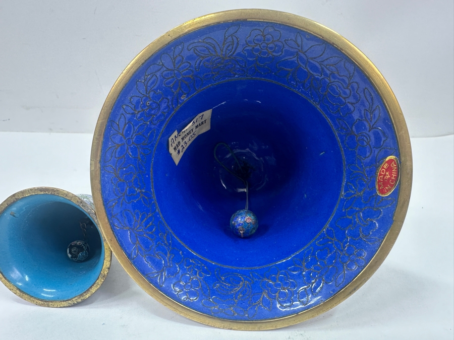Pair of (2) Vintage Chinese Cloisonné Bells with Floral Designs 4.5'H and 6'H [Photo 6]