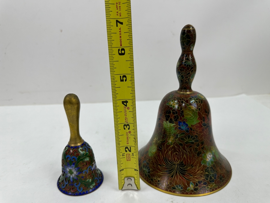 Pair of (2) Vintage Chinese Cloisonné Bells with Floral Designs 4.5'H and 6'H [Photo 8]