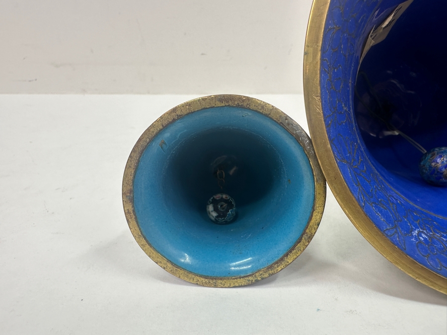 Pair of (2) Vintage Chinese Cloisonné Bells with Floral Designs 4.5'H and 6'H [Photo 7]