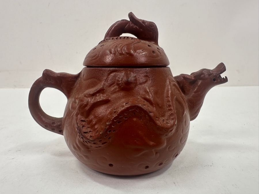 Vintage Chinese Yixing Zisha (Purple Sand) Clay Dragon Teapot 3'H
 [Photo 2]