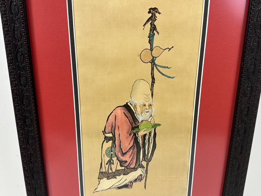 Asian Hand-Painted Hanging Scroll / Kakejiku, Depicting Daruma 14'W x 33'H
 [Photo 4]