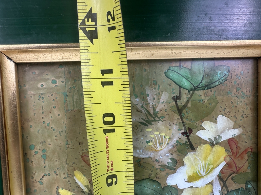 Vintage Asian Original Painting Of Bird and Flowers with Bamboo Frame Signed 10'W x 16'H [Photo 11]