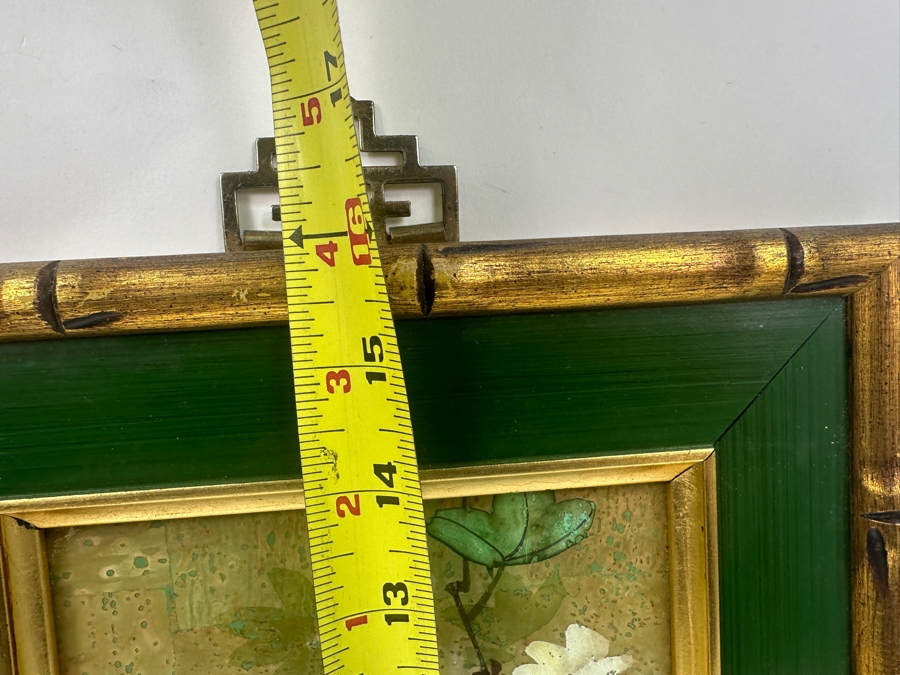 Vintage Asian Original Painting Of Bird and Flowers with Bamboo Frame Signed 10'W x 16'H [Photo 13]