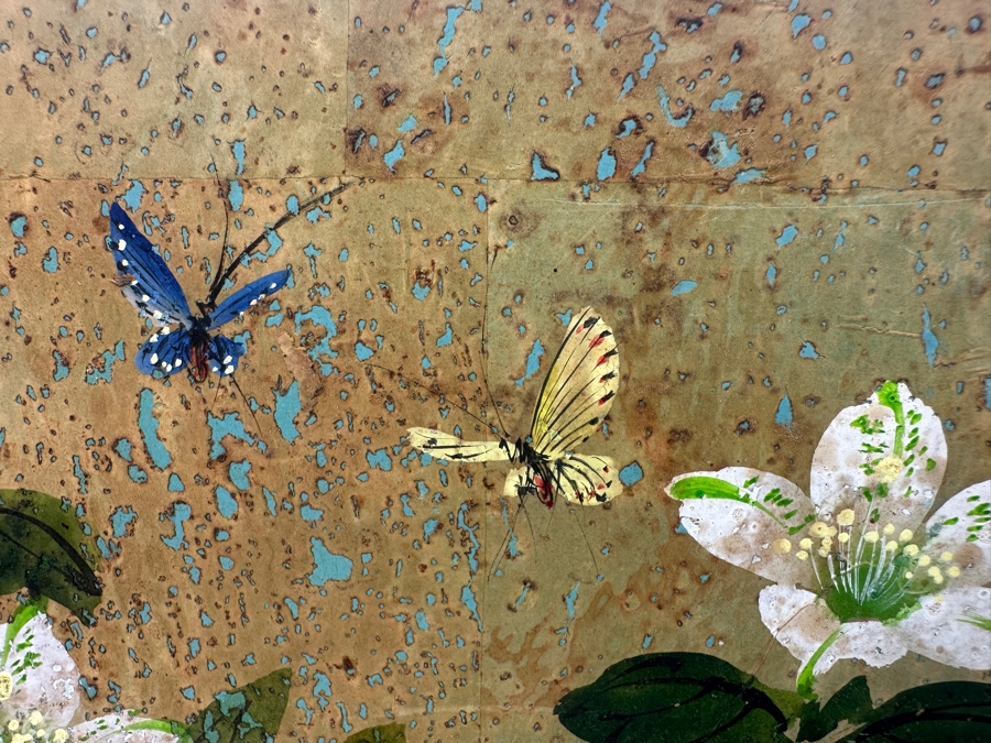 Vintage Original Asian Floral Painting On Wood 10' x 8'  [Photo 4]