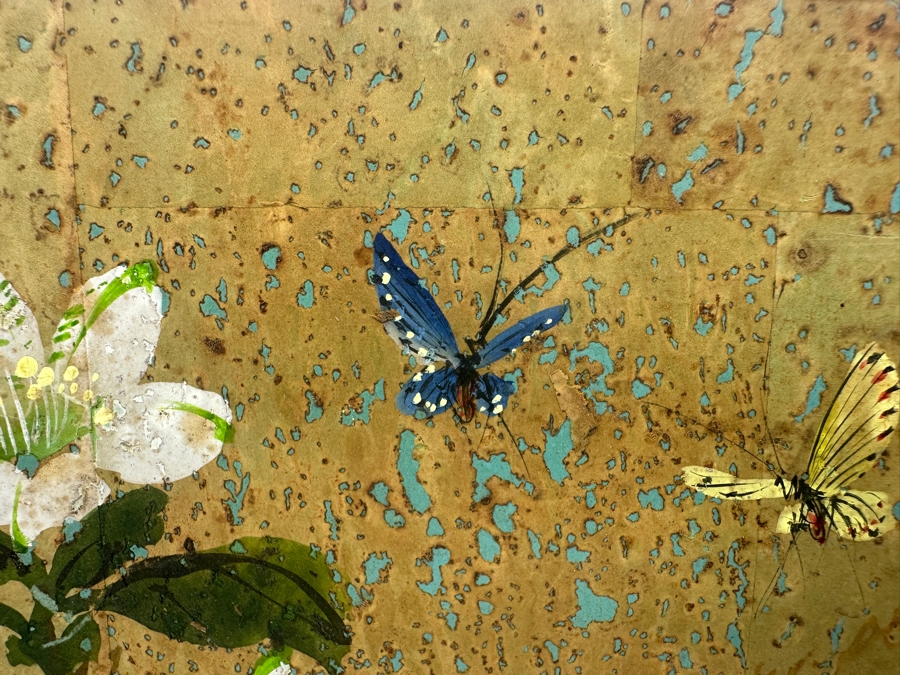 Vintage Original Asian Floral Painting On Wood 10' x 8'  [Photo 3]