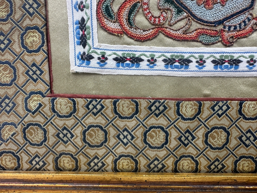 Chinese Silk Embroidery Featuring Floral Designs in Gold Bamboo Frame 15' x 17' [Photo 8]