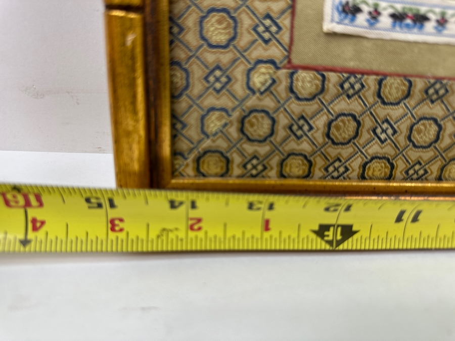 Chinese Silk Embroidery Featuring Floral Designs in Gold Bamboo Frame 15' x 17' [Photo 9]