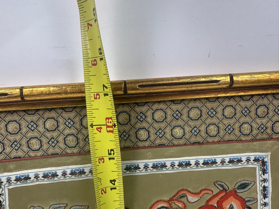 Chinese Silk Embroidery Featuring Floral Designs in Gold Bamboo Frame 15' x 17' [Photo 10]