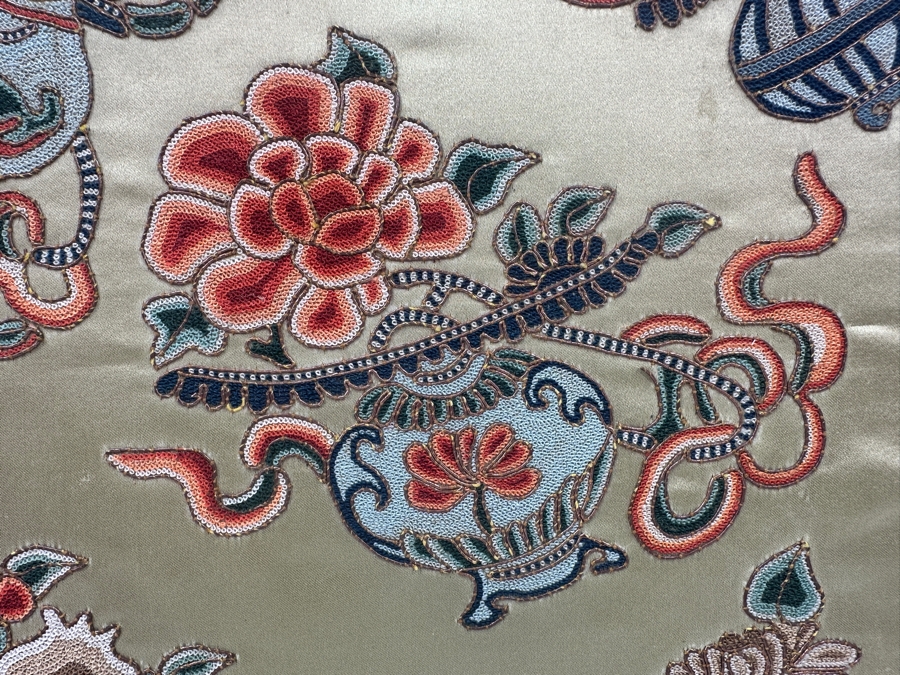 Chinese Silk Embroidery Featuring Floral Designs in Gold Bamboo Frame 15' x 17' [Photo 3]