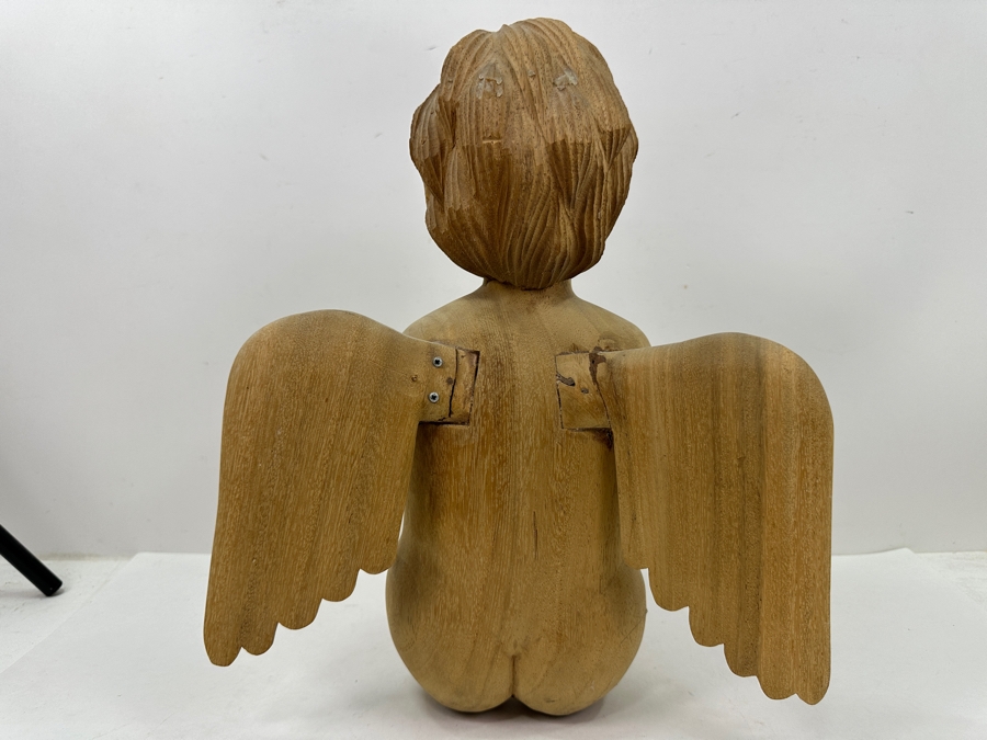 Vintage Hand Carved Wooden Cherub Statue 13'W x 16'H [Photo 3]