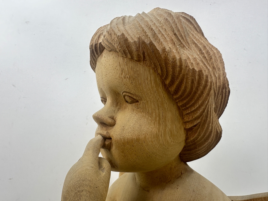 Vintage Hand Carved Wooden Cherub Statue 13'W x 16'H [Photo 5]