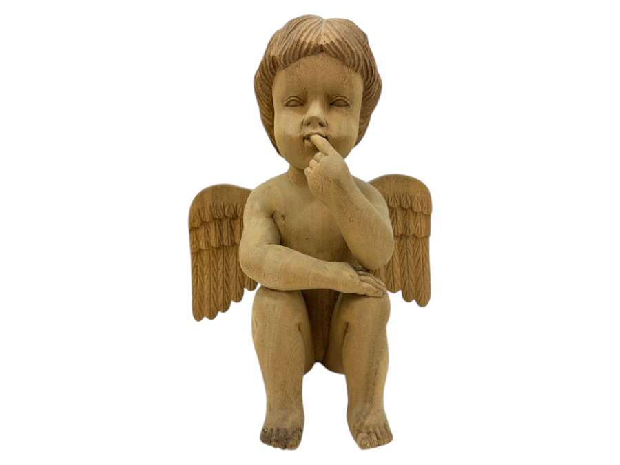 Vintage Hand Carved Wooden Cherub Statue 13'W x 16'H